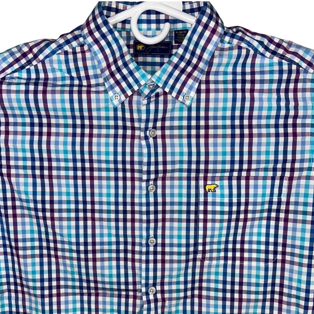 Jack Nicklaus Men's XL Plaid Button Down Shirt Long Sleeve Golf Blue Purple EUC